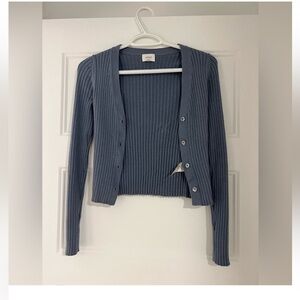 Blue Ribbed Women's Sweater And Tank Set